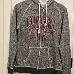 Cowgirl Up Women's Gray Hoodie with Pink Accents